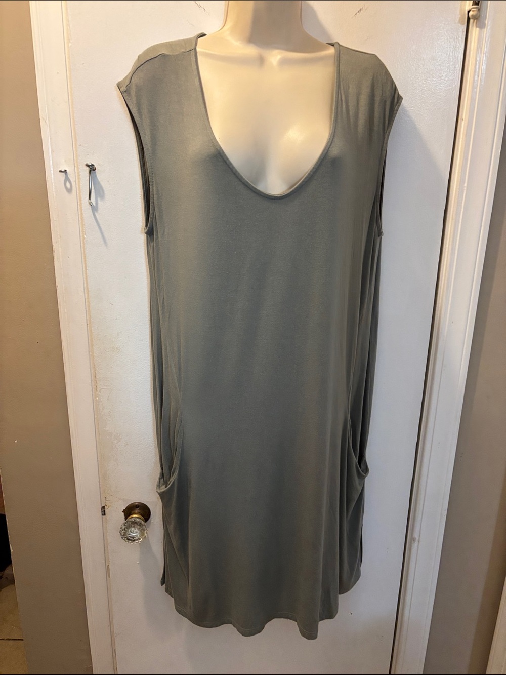 Como Vintage Large Scoop Neck Sleeveless Tunic Dress Sage Green 26-473